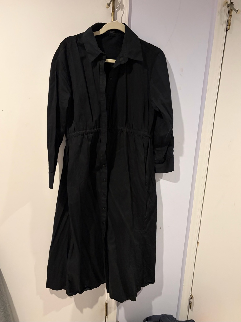 Black Button-Front Midi Shirt Dress